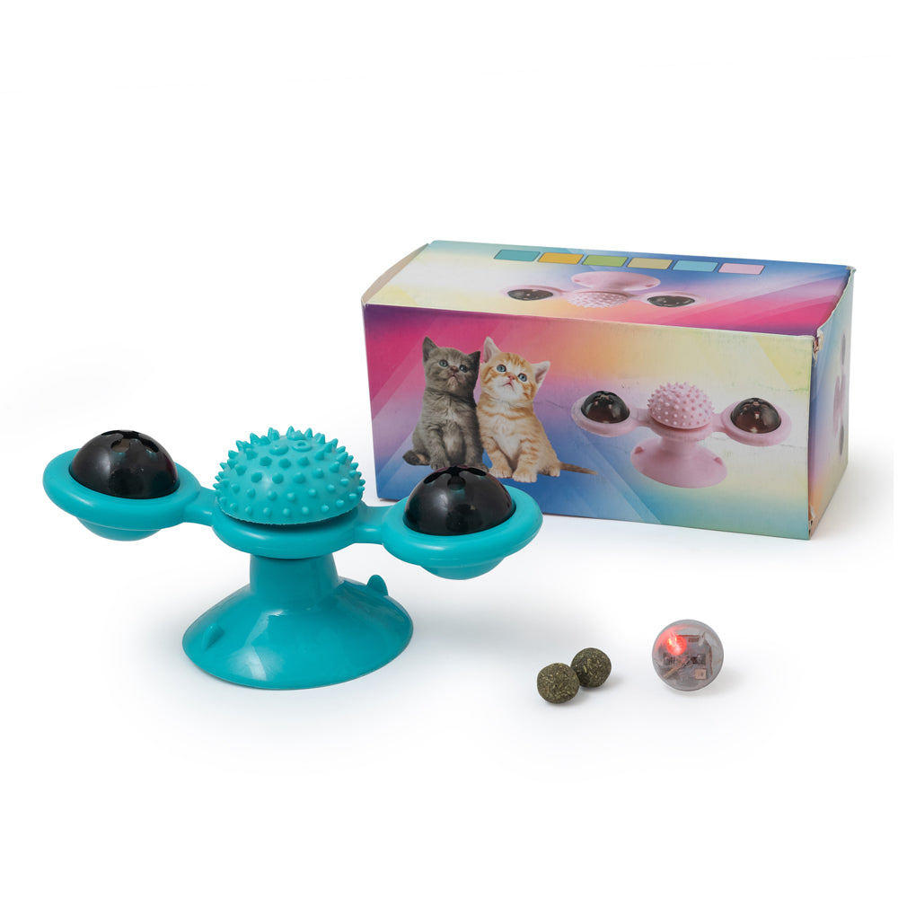 Feline Windmill – Интерактивна играчка за котки със светещо топче и валериана, 16х7 см