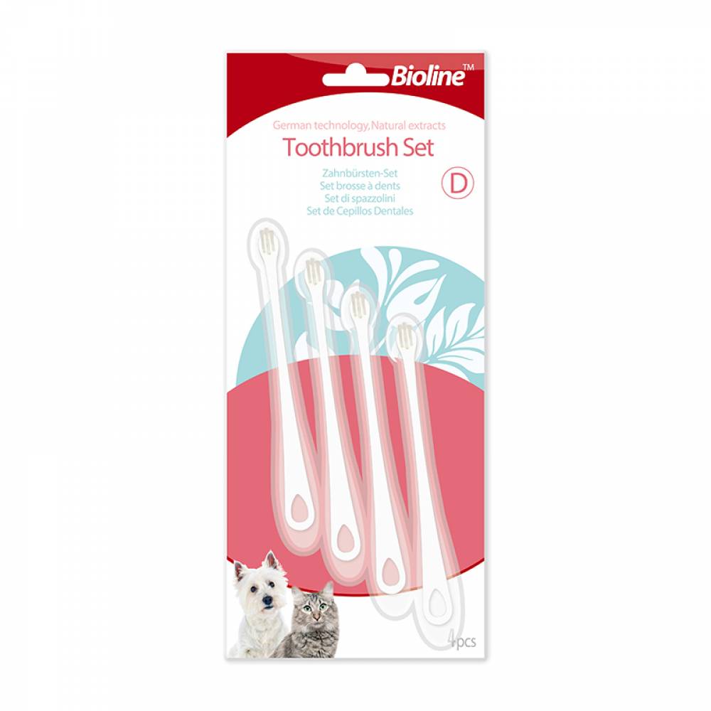 Bioline Toothbrush Set - Комплект четки за зъби за кучета и котки 4бр