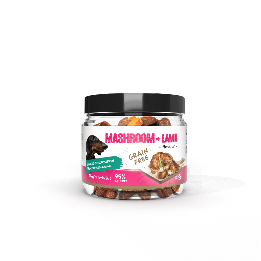 Дентално лакомство за кучета DOG SNACKS с агне и гъби - 220гр.