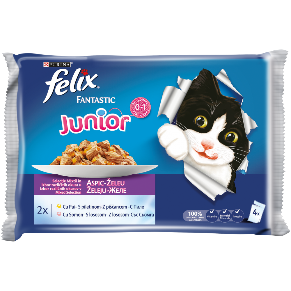FELIX Fantastic Junior пауч Пиле и Сьомга 4х100 гр.