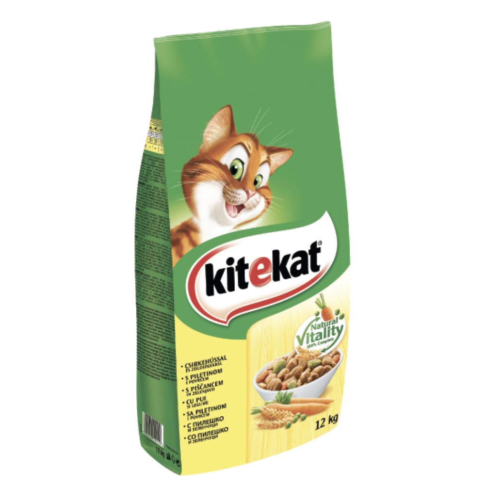 Пълноценна Храна Kitekat, пиле и зеленчуци- 12 кг.