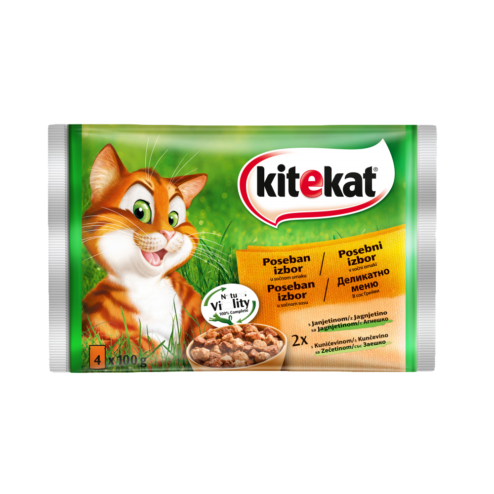 Kitekat балансиран пауч за котки- хапки в сос 4х100гр