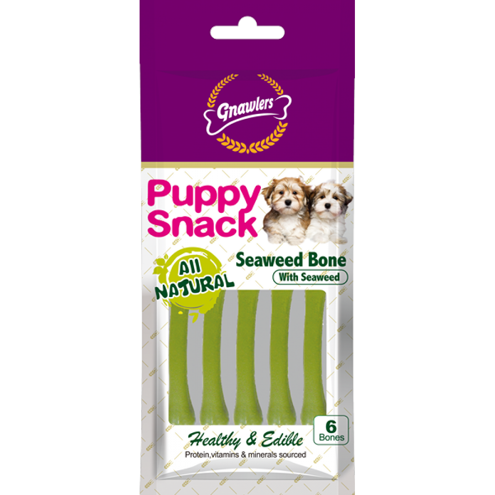 Лакомство за кучета GNAWLERS Puppy Snack Seaweed Bone с морски водорасли - 6бр.