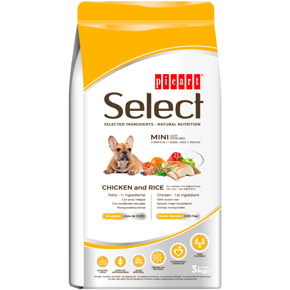 Премиум храна за кучета SELECT MINI ADULT LIGHT-STERILIZED с вкус на пиле и ориз - 8кг.