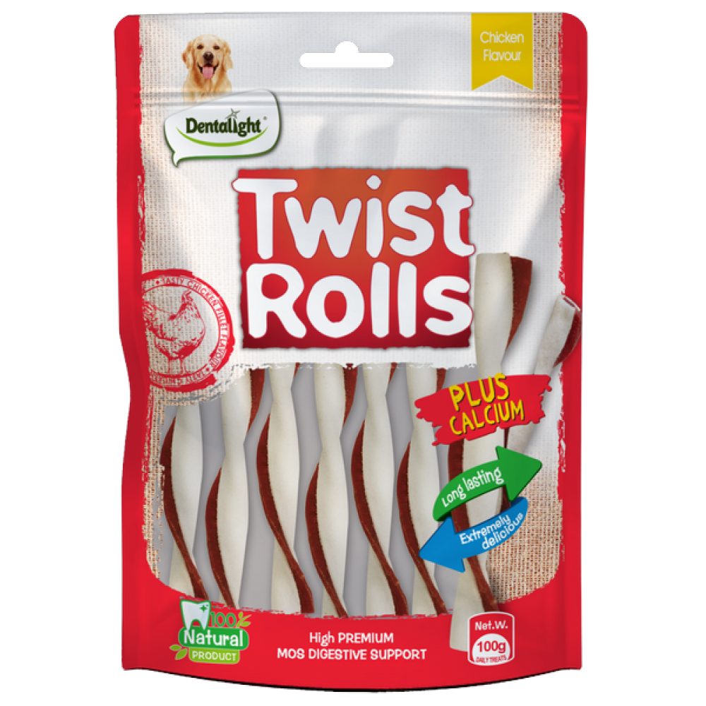 Дентално лакомство за кучета DENTALIGHT TWIST ROLLS с вкус на пилешко - 100гр.