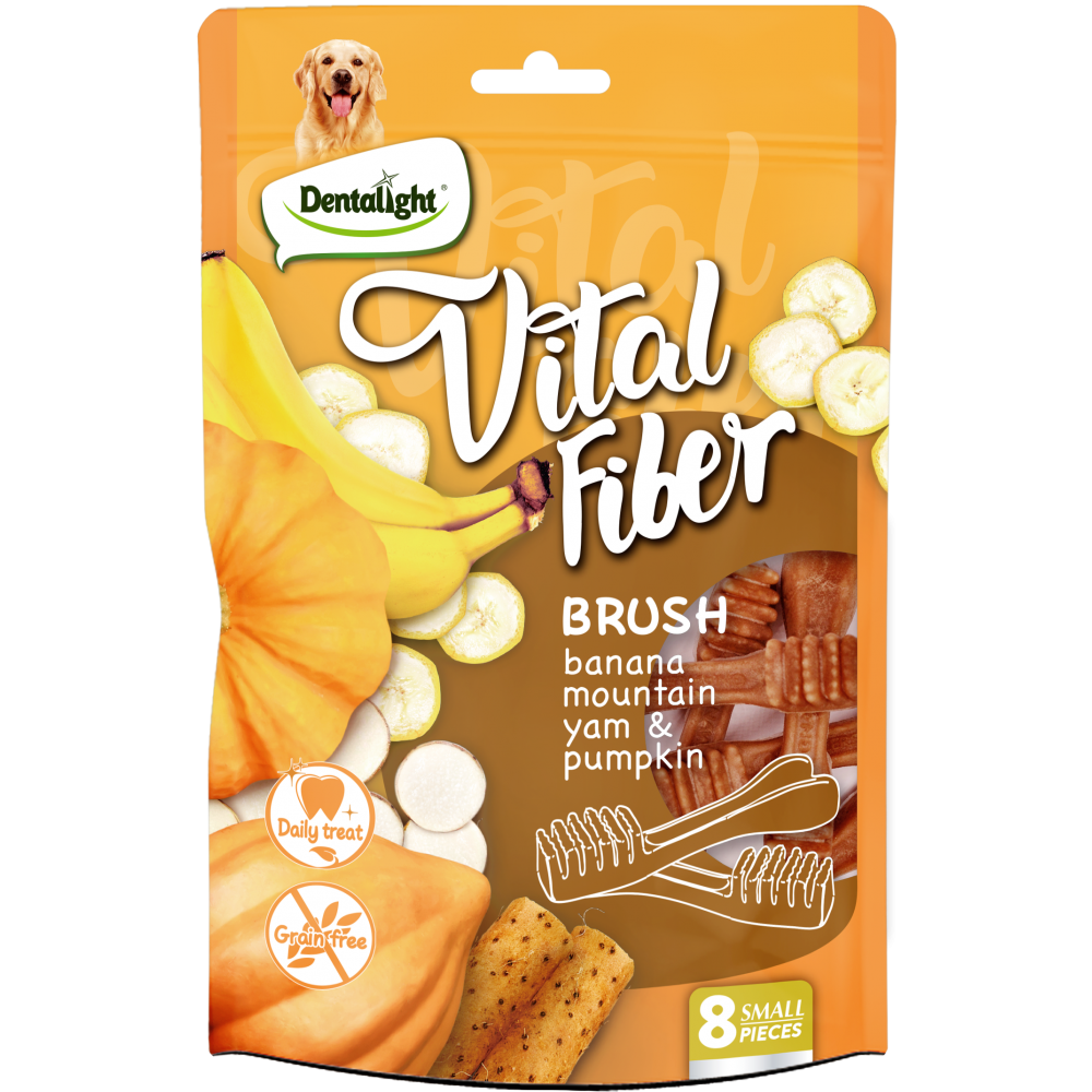 Дентална четка за кучета DENTALIGHT VITAL FIBER , банан, планински ямс и тиква - 80гр./8бр.