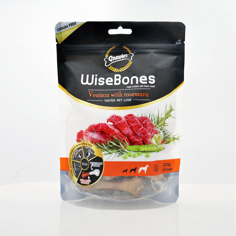 Лакомство за куче GNAWLERS WiseBones, с еленско месо и розмарин - 200гр./15бр.