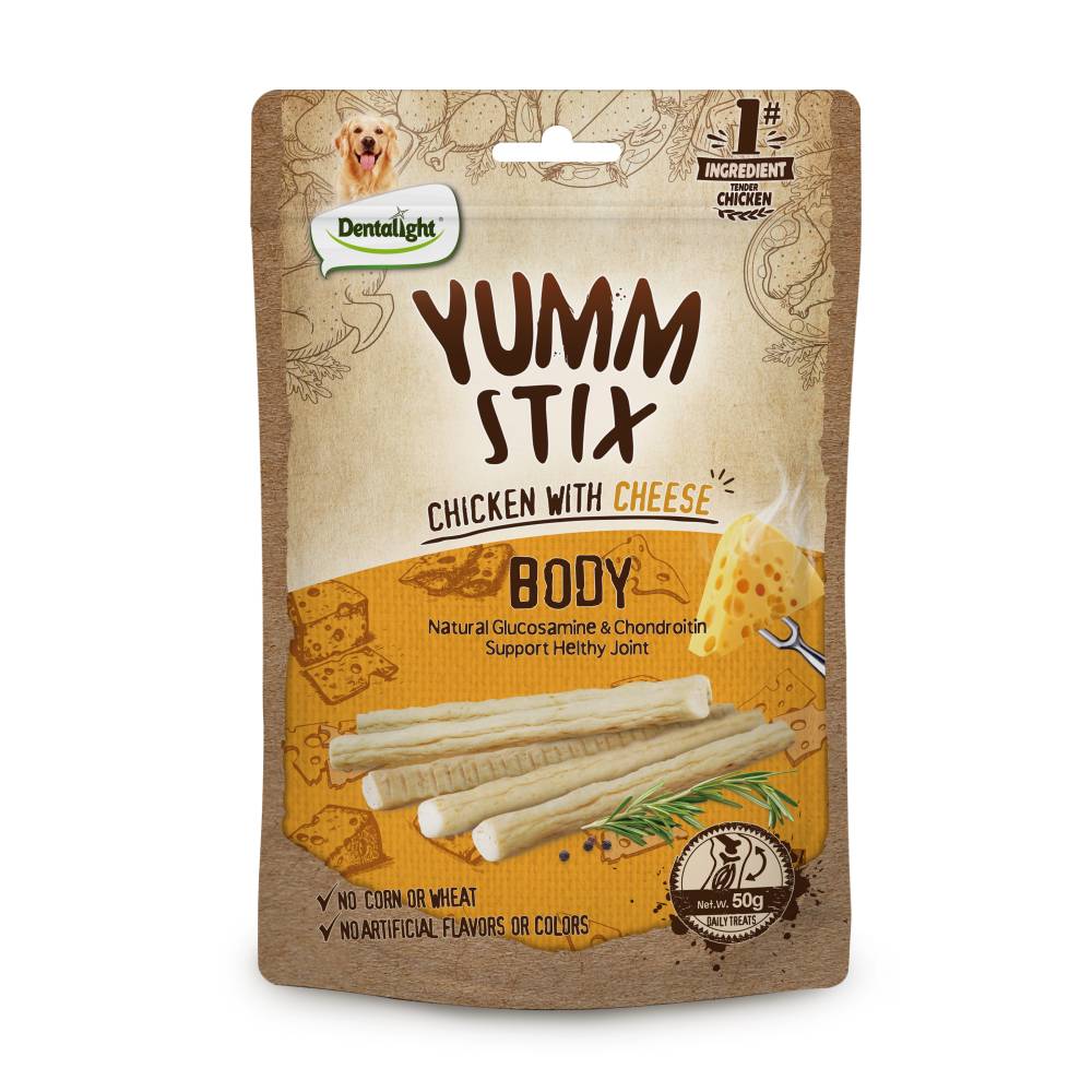 Лакомство за кучета DENTALIGHT YUMM STIX BODY, с пиле и сирене - 50гр.